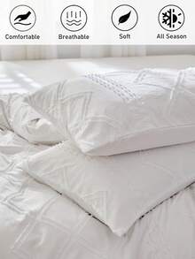 1pc White Cutout Diamond Geometric Pattern Jacquard Pillowcase, Nordic Minimalist Unique Polyester Decorative Throw Pillow Cover, Suitable For All Seasons, Home Decor Cushion Cover, Machine Washable, No Filling Included - White - View 5