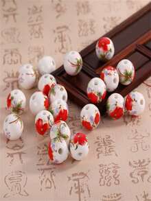 30颗简约陶瓷珠，千花釉圆珠，DIY首饰制作陶瓷珠 - 8mm - 查看 34