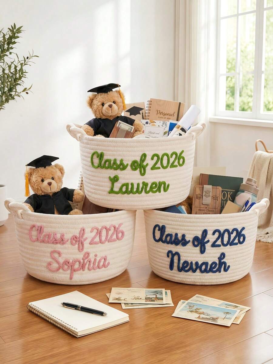 2026 Personalized Graduation Gift Basket, Custom Name Rope Storage Basket, 2026 Graduate Gift, University Dorm Storage Essential - Multicolor - View 1