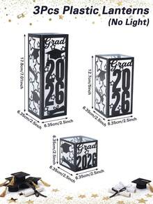 2026届毕业季3件套灯罩，无灯，多尺寸毕业派对装饰灯罩，黑色“恭喜毕业”桌面摆件，发光派对用品，祝贺毕业庆祝装饰，毕业舞会装饰，2026届家居桌面花瓶，毕业礼物，派对用品 - 畢業季 - 查看 11