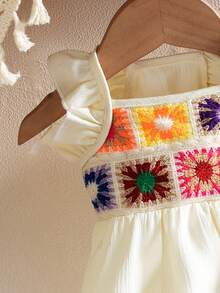 Multicolor Crochet Ruffle Trim Pet Dress With Flared Sleeves For Cats And Dogs - Beige - View 5