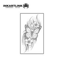 INKARTLINK 2张蝴蝶花卉线条装饰临时纹身贴纸，防水人体彩绘纹身，持久1-2周，果汁纹身贴纸，男女皆宜，是派对和聚会的必备单品 - 黑色 - 查看 3