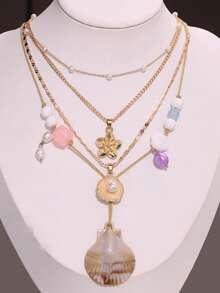 Bộ 2 vòng cổ hạt cườm thiết kế Bohemian thanh lịch, đính vỏ sò và ngọc trai giả, thích hợp cho du lịch biển và đeo hàng ngày. - Nhiều màu - Xem 2