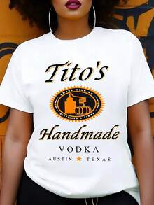 T-Shirt White Tito's Handmade Vodka Logo And Text Design For Casual Wear And Party Outfits - 白色 - 查看 1