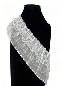 7cm de ancho Volante de encaje de gasa DIY fruncido para ropa, dobladillo de vestido, textiles para el hogar, disfraces - Blanco - Ver 3