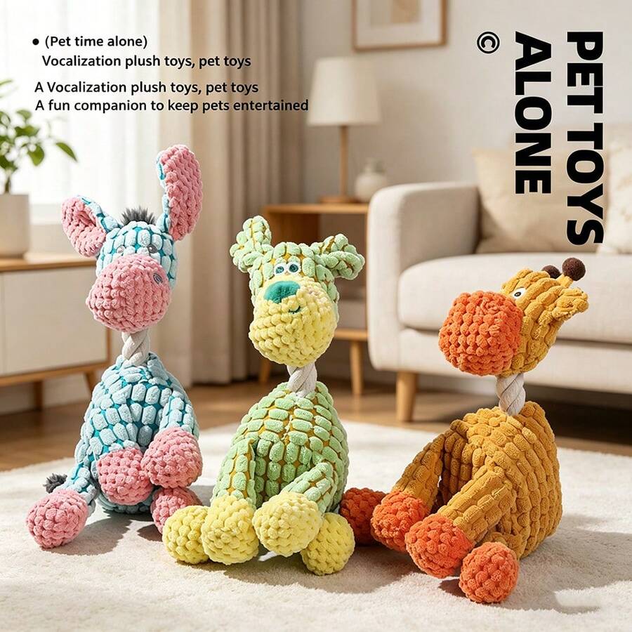 Búp bê thú cưng kêu chíp chíp, búp bê gặm, chú lừa ngộ nghĩnh, búp bê nhồi bông bền chắc, búp bê chó tương tác - Màu xám đen - Xem 1