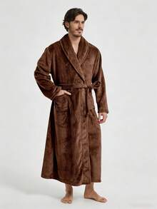 Áo choàng tắm dài kẻ sọc bằng vải flannel dày 400gsm mới, đồ ngủ mặc nhà unisex cho mùa thu/đông. - Nhiều màu - Xem 15