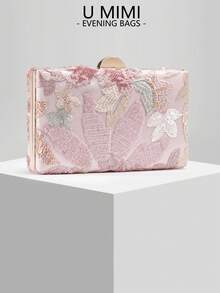 New European And American Fashion Pearl Embroidered Evening Clutch, Suitable For Parties, Galas, Weddings, Random Pattern - Pink - View 2