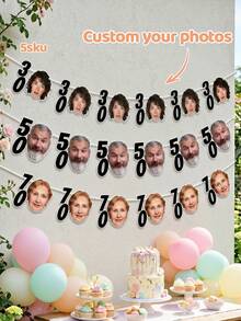 7/14/21 piezas Pancarta personalizada de cumpleaños de hito, foto personalizada, pancarta con rostro personalizado para fiesta de 30/40/50/60/70 años, un toque hilarante para la celebración de cumpleaños, la decoración de fiesta de hito talla grande divertida - Multicolor - Ver 1