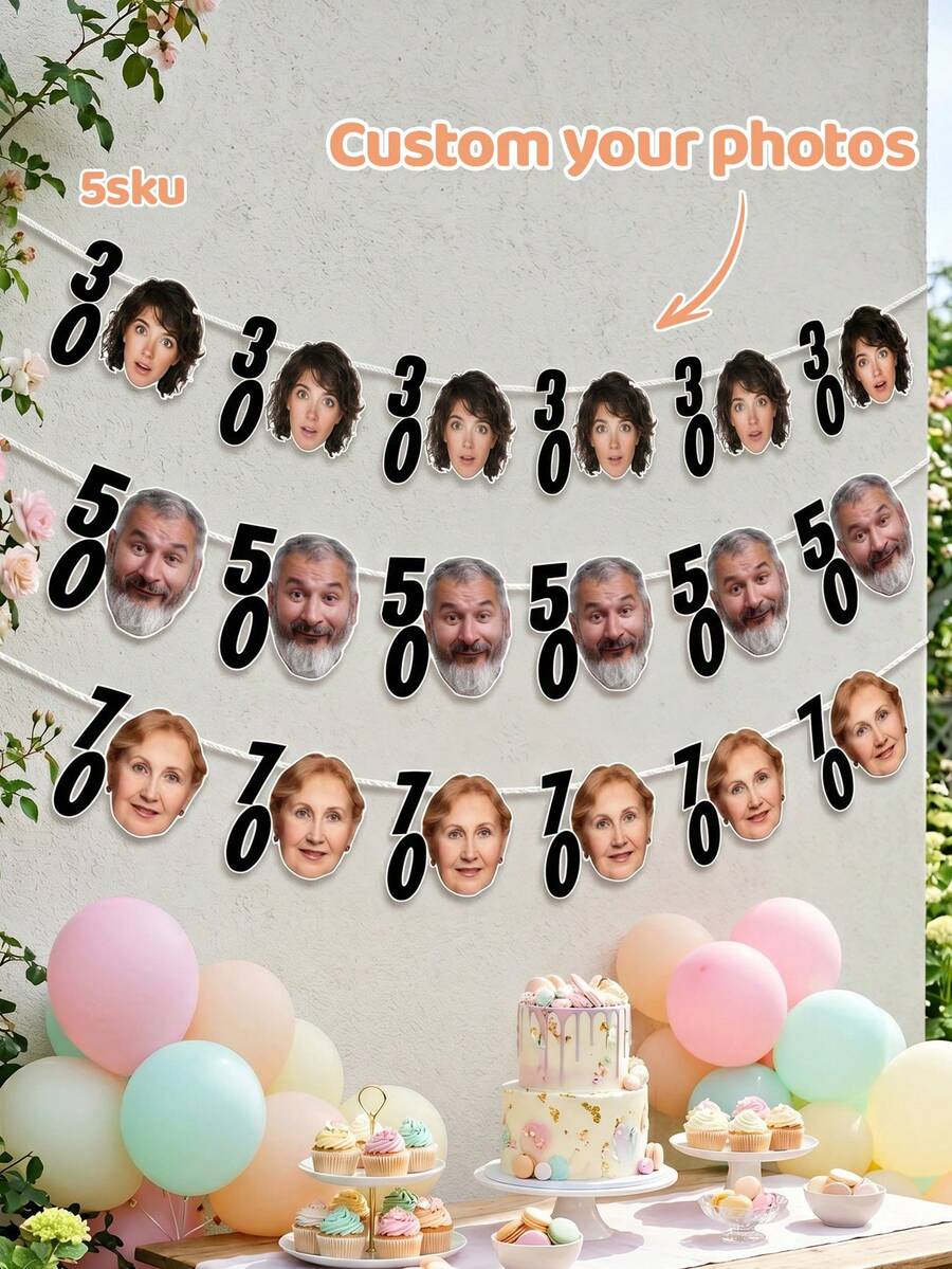 7/14/21 piezas Pancarta personalizada de cumpleaños de hito, foto personalizada, pancarta con rostro personalizado para fiesta de 30/40/50/60/70 años, un toque hilarante para la celebración de cumpleaños, la decoración de fiesta de hito talla grande divertida - Multicolor - Ver 1
