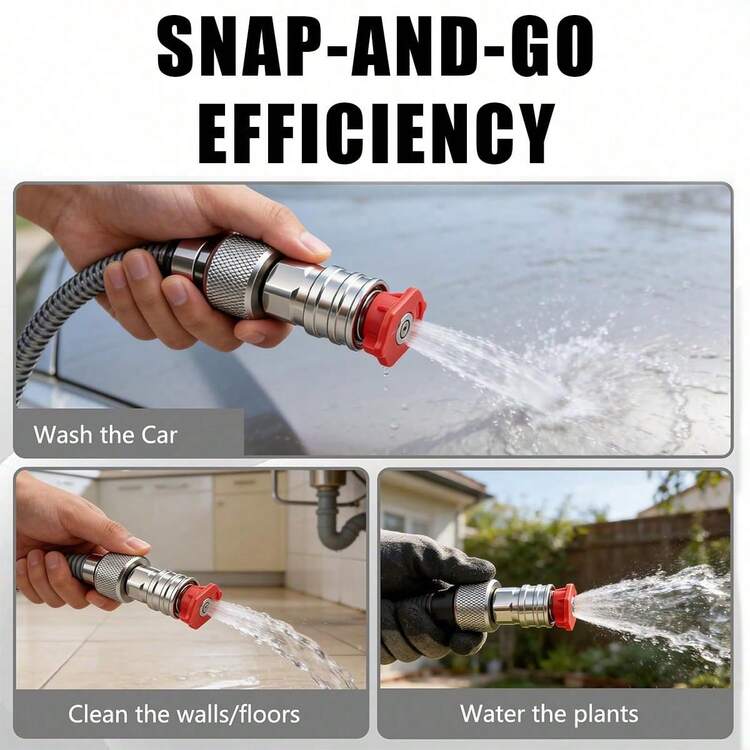 Garden Hose To Mini Power Washer Adapter-3/4 GHT To 1/4", Garden Hose Pressure Washer Attachment, Convert Water Hose To Power Washer Connector, Stainless Steel (Connector +5 Nozzle Set) - 銀色 - 查看 4