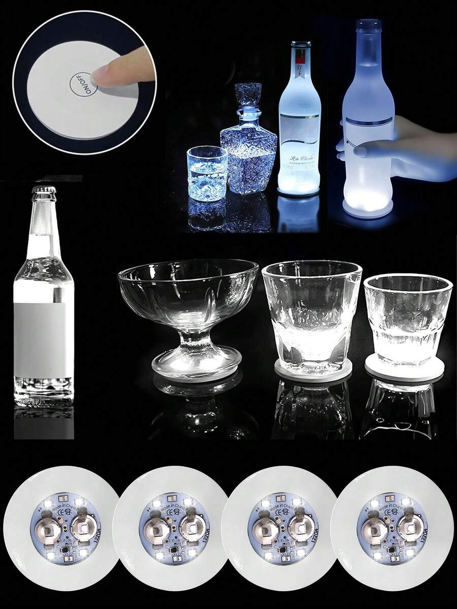 1/6个装 LED 瓶贴灯,电池供电发光瓶贴,杯子装饰灯,派对庆典用品,LED 瓶贴装饰,调酒师装饰灯 - 白光 - 查看 1