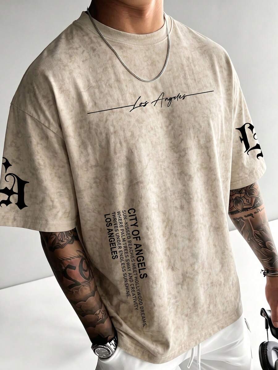 Camiseta de manga corta casual y versátil con elemento impreso simple para hombres Zrgoth
