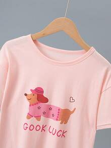 Bộ đồ ngủ bé gái 2 món/set, áo tay ngắn và quần short, pijama nhẹ họa tiết hoạt hình - Màu Hồng baby - Xem 4