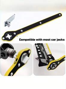 Bộ dụng cụ nâng xe hơi gồm 1 cờ lê bánh cóc, cờ lê bánh cóc kéo dài, cờ lê nâng bằng kim loại bền chắc với núm xoay 360°, dễ dàng lắp ráp và tháo rời. Bao gồm (1 cờ lê và 1 bộ chuyển đổi) - Một kích cỡ phù hợp cho tất cả - Xem 2