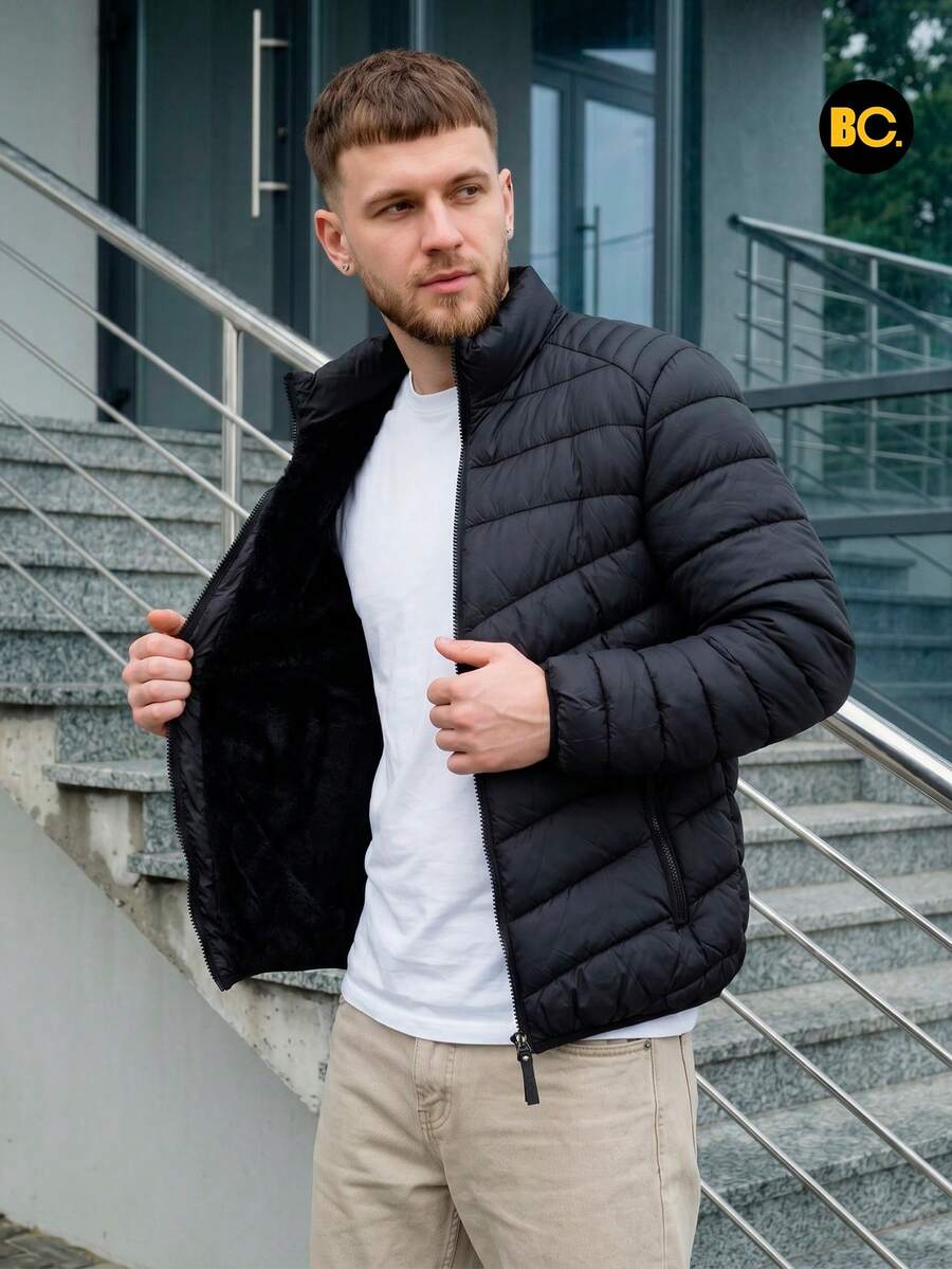 Big City Modern Men's Casual Quilted Jacket With Plush Interior - 黑色 - 查看 1