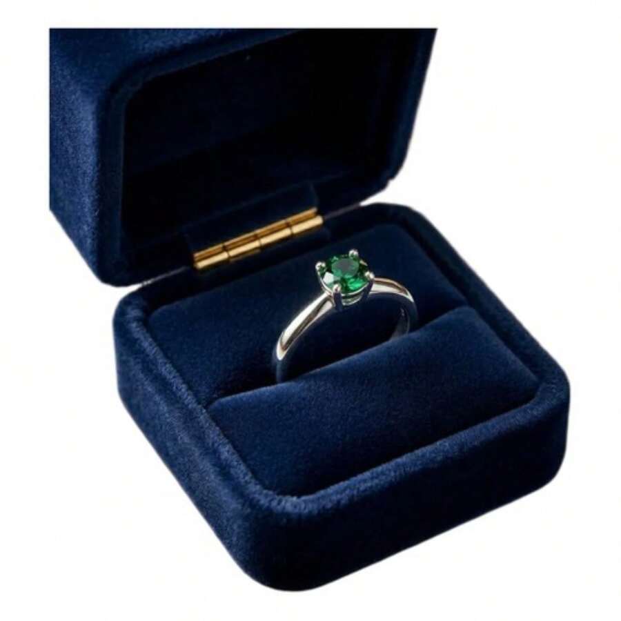 Stainless Steel Silver Solitaire Ring 5mm Graduation, Debutante - 綠色 - 查看 1