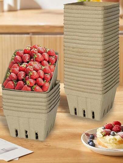 Bộ 1-6 giỏ đựng trái cây bằng sợi tự nhiên, hộp giấy đựng trái cây và hộp nhỏ đựng dâu tây, việt quất, mâm xôi và các loại nông sản nhỏ khác, thích hợp cho chợ nông sản, cửa hàng tạp hóa, và các điểm hái trái cây tự chọn.
