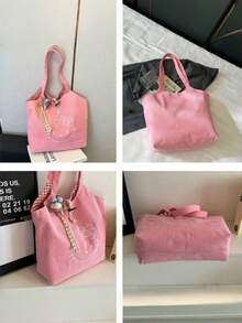 SANRIO 1pc Large Pink Velvet Hello Kitty Handbag, Cute & Charming Shoulder Bag, Multifunctional Daily Tote, Fashion Handbag, Suitable As Gift For Birthday, Valentine's Day, Parties, Graduation Season - Multicolor - View 5