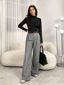 Tall Pantalones plegados elegantes con bolsillos para maestras, pantalones grises de otoño/invierno de talle alto, pantalones anchos, pantalones sueltos, pantalones holgados, pantalones grises para negocios y profesionales, pantalones anchos para mujer, ropa de mujer para otoño e invierno, ropa de salida para mujer - Gris - Ver 8