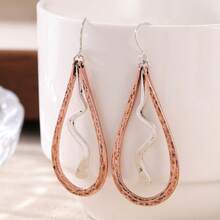 Teardrop Shaped Earrings, Dual-Tone Metal With Handcrafted Hammered Texture, Unique Artistic Vibe - Silver - View 7