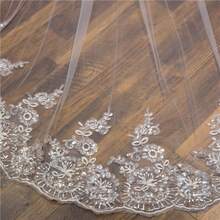 2026 Hot  White Ivory Sequins Lace Edge Veils One Layer Cathedral Length Wedding Bridal Veil With Comb Long Woman Illusion Tulle - Ngà voi - Xem 5