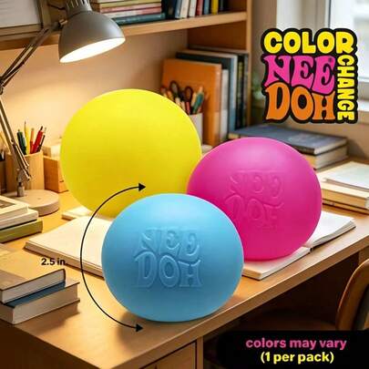NeeDoh Pelota antiestrés termosensible de 2,5 pulgadas, juguete suave para apretar, juguete antiestrés que cambia de color para ansiedad/TDAH/autismo, color aleatorio (1 pieza), adecuado como relleno de calcetines navideños, regalos de cumpleaños, recompensas en el aula y recuerdos de fiesta para todas las edades