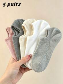 1/5/10 Pairs Women's Solid Color Boat Socks, Invisible Socks, Comfortable Breathable Casual Socks, Versatile For Daily Wear, All Seasons - Multicolor - View 12
