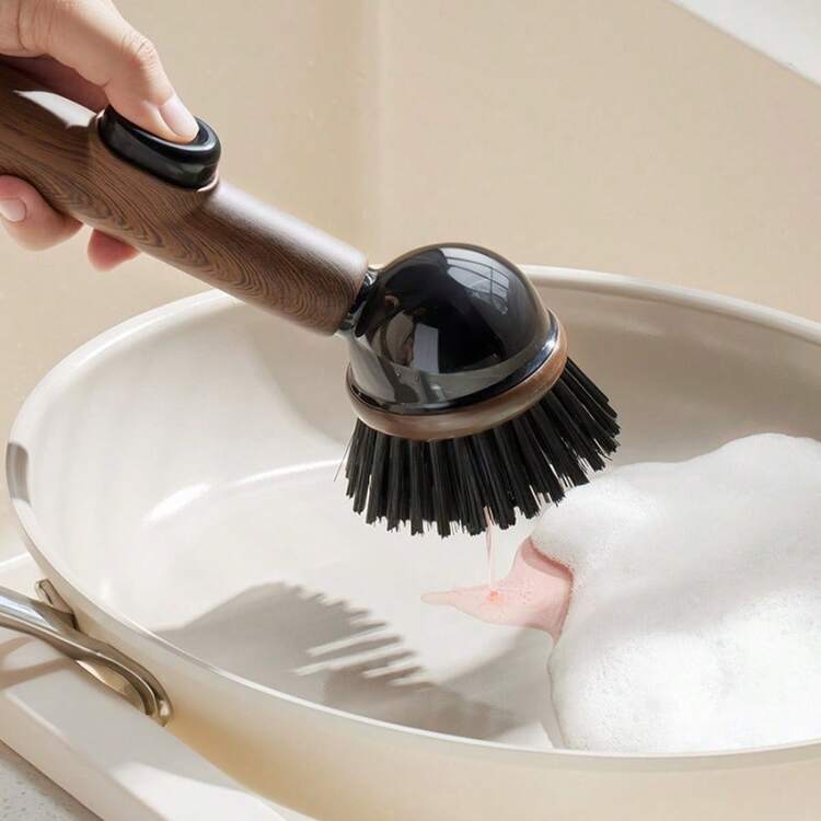 Cọ rửa nồi đứng có đế hút chân không với tay cầm vân gỗ | Bàn chải rửa chén cán dài có thể đứng trên mặt bàn, dụng cụ vệ sinh nhà bếp đa năng: Lý tưởng để làm sạch nồi, chén đĩa, bồn rửa, bếp và nhiều hơn nữa - Trợ thủ đắc lực giúp tăng hiệu quả làm sạch nhà bếp. - A - Xem 7