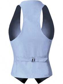 Women's Racerback Tuxedo Vest Slim Fit Stretch Waistcoat Versatile Dressy Casual Sleeveless Layered Outfit - 嬰兒藍 - 查看 3