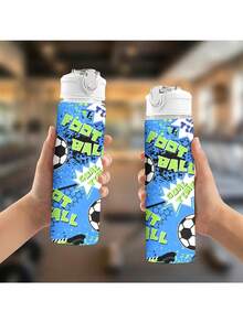 1个750毫升/26盎司塑料运动水瓶，印有足球、足球鞋和“FOOT BALL”字样图案，可爱印花，防漏翻盖，轻便耐用，大容量，可重复使用，适合办公室、健身房、户外运动、瑜伽、跑步等场合，是万圣节、圣诞节、情人节、感恩节、生日的绝佳礼物。 - 彩色 - 查看 5