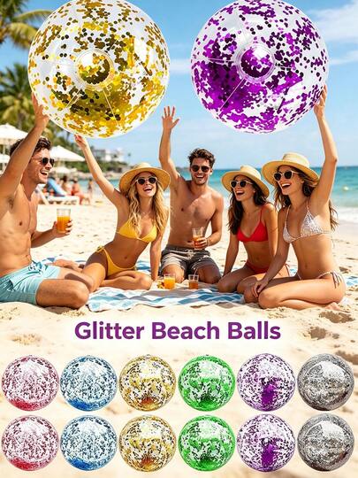 30cm/40cm Glitter Transparent Inflatable Beach Ball, PVC Sequin Water Ball, Suitable For Swimming Pool, Beach Games, Adult Party, Outdoor Toys, Suitable For Family Gatherings, Birthdays, Halloween, Christmas, Thanksgiving, Valentine's Day, Back To School, Mermaid Ocean Themes, Summer Water Sports, Easy To Inflate Beach Essential, Swimming Pool Party Decor And Durable Water Sports Toy
