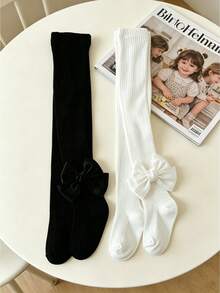 2pcs Baby Girls' Bow Decor Tights, Suitable For Everyday Wear - Multicolor - View 14