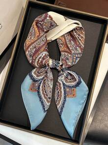 1 Piece 70cm Vintage Paisley Print Satin Square Scarf, Women's Bohemian Style Neck & Head Bandana, Multi-Use Fashion Accessory,Accessories,Holiday - Multicolor - View 6