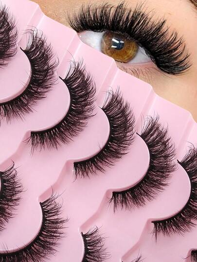 7 Pairs D Curl Russian Lashes Voluminous Fake Eyelashes Thick Curly Fluffy False Artificial 3D Mink Lashes Cat-Eye Look Wispy Strips Eye Lifting Look Extension Full Eyelash Strip To Lengthen And Volumize The Outer Corner Of Your Eye For Beauty Makeup