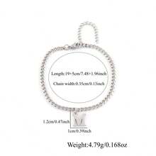 1 pieza Pulsera de cadena de acero inoxidable con inicial de moda para hombres - Plateado - Ver 2