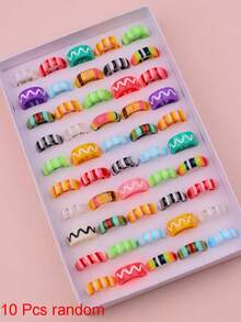 Set de 10 piezas de anillos con elementos de dibujos animados multicolor, elegantes y lindos de estilos mixtos, adecuados para fiestas, bodas, uso diario, regalo de joyería de moda, surtido aleatorio - ola - Ver 13
