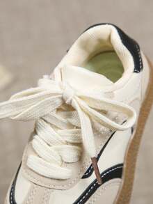 Toddler Casual Soft Sole Non-Slip Sneakers, Retro Color Block Versatile Little White Shoes, Suitable For Spring & Autumn - Beige - View 6