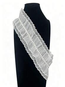 7cm Wide DIY Chiffon Ruched Trim, Clothing, Dress Hem, Home Textile, Costume - White - View 3