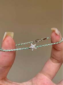 1pc Elegant Minimalist Mint Green Braided Bracelet With Star Pendant Design (Women's Style) - Blue-green - View 2
