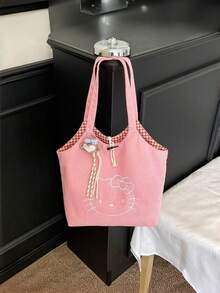 SANRIO 1pc Large Pink Velvet Hello Kitty Handbag, Cute & Charming Shoulder Bag, Multifunctional Daily Tote, Fashion Handbag, Suitable As Gift For Birthday, Valentine's Day, Parties, Graduation Season - Multicolor - View 6