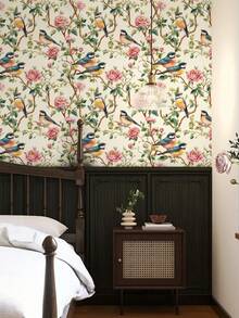 1 Roll Green Tree Branch & Bird Pattern Peel And Stick Wallpaper, Removable Waterproof Decorative Wall Sticker, Home Decor Wall Art, Suitable For Spring Decor, Birthday, Graduation And Other Holiday Gifts - HCQ24266 - View 1