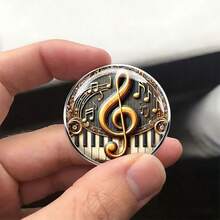 2DFLAT 复古音乐主题不锈钢胸针，金色高音谱号钢琴键盘及音符设计，男女皆宜的时尚配饰，音乐爱好者礼物，翻领别针，高品质金属徽章，独特艺术风格装饰 - A - 查看 5