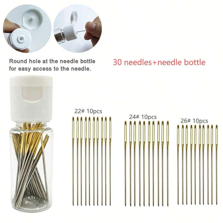 30pcs Cross Stitch Needle Set, Includes 3 Sizes Of Needles + Needle Case + Threader, Suitable For Handmade DIY Embroidery