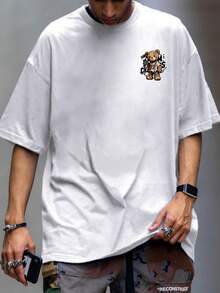 DOPE, T-shirt à manches courtes col rond pour hommes avec imprimé lettres graffiti et ours. Convient pour les sports et la fitness. Confortable et respirant. - Blanc - Voir 7