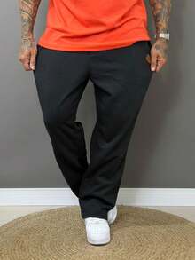 Men's Oversized Baggy Straight Leg Sweatpants With Fleece Lining - Black - View 6