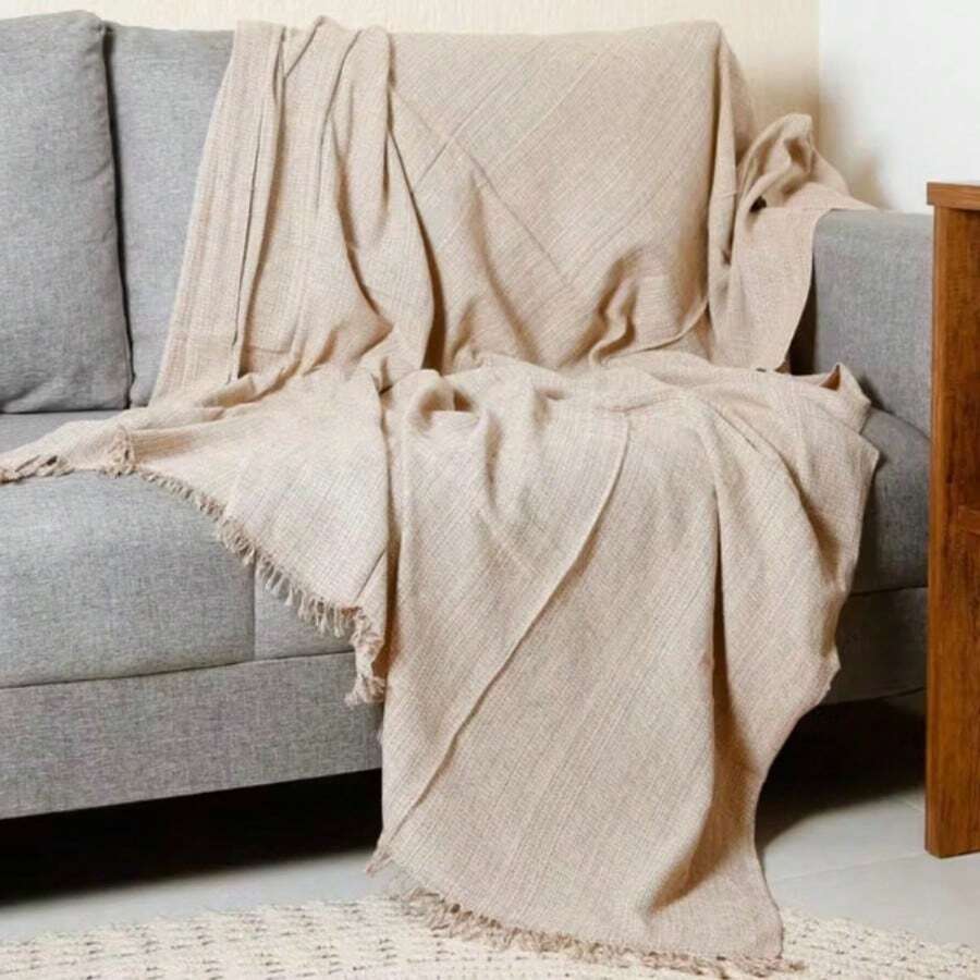 Luxury Sofa Throw 2.10 X 1.20 M, Decorative And Protective, 100% Cotton - Bege - Xem 1