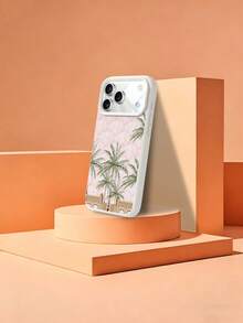 1 pieza Funda de teléfono única con pantalla completa con diseño de concha rosa y árbol de coco, funda suave de silicona líquida anti-caídas compatible con Apple 11/12/13/14/14Plus/15/15Plus/16/16Plus/7/8Plus/17/17Pro - Multicolor - Ver 6
