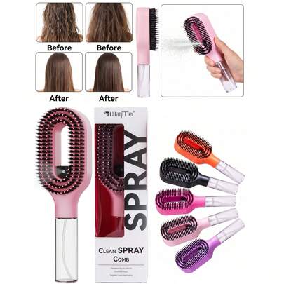 Peine desenredante con pulverizador - Peine con pulverizador con botón único, cepillo con pulverización de agua antifrizz y antiencrespamiento para un cabello suave