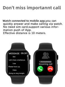 1pc Unisex Black Silicone Strap 2.05" Full Touch Square Screen Smartwatch With Heart Rate Monitoring And Calling Function, Compatible With Android And IOS (Bluetooth) - Black - View 2